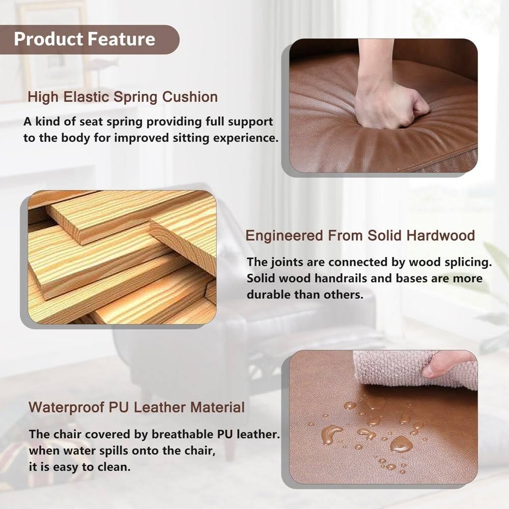 Push Back Recliner Manual Armchair with Medieval Style Accent Chair - Brown