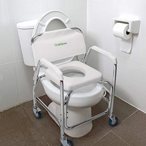 Commode Transport Chair with Wheels and Padded Seat for Handicap
