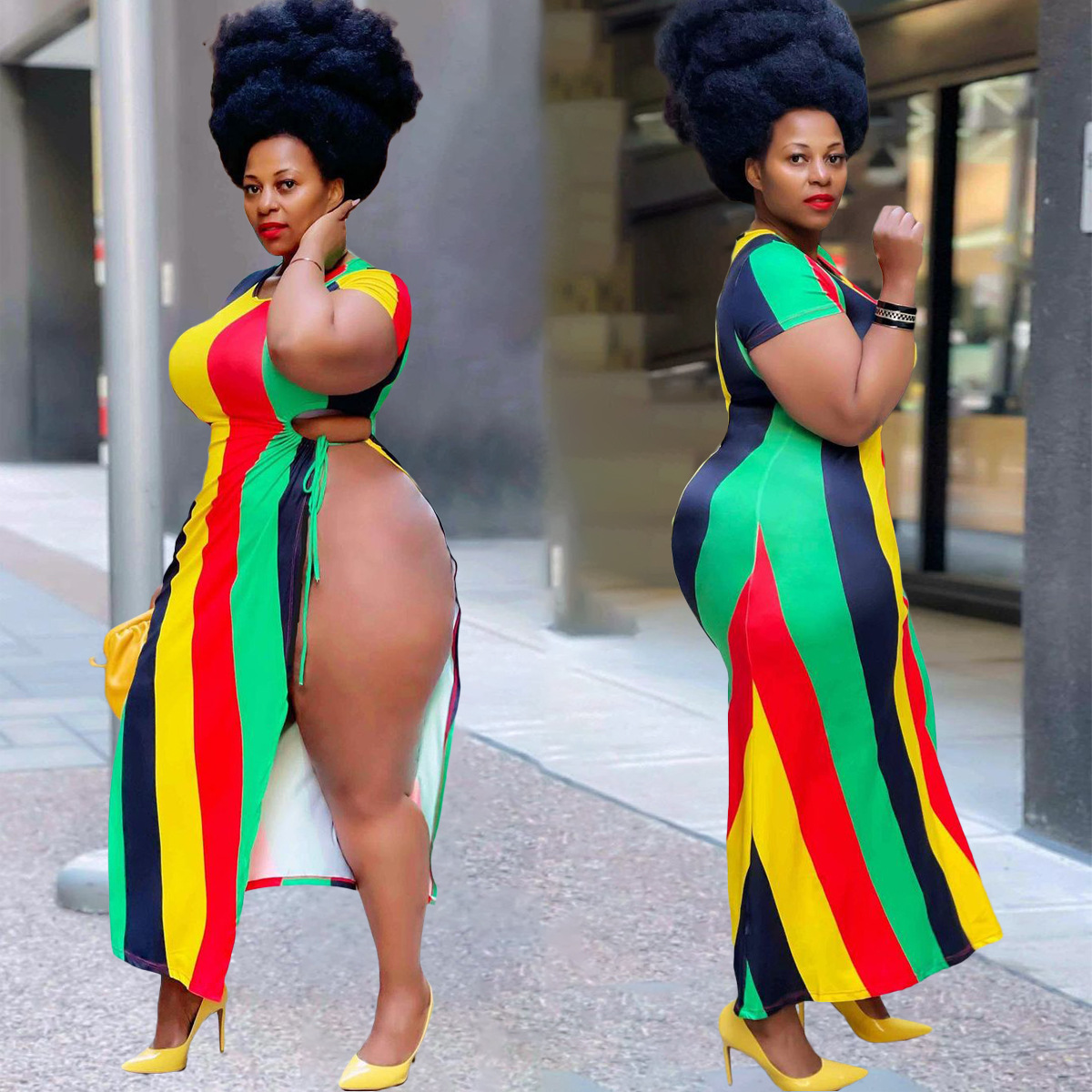 Plus Size womens Fashion Printed Slit Dress S965