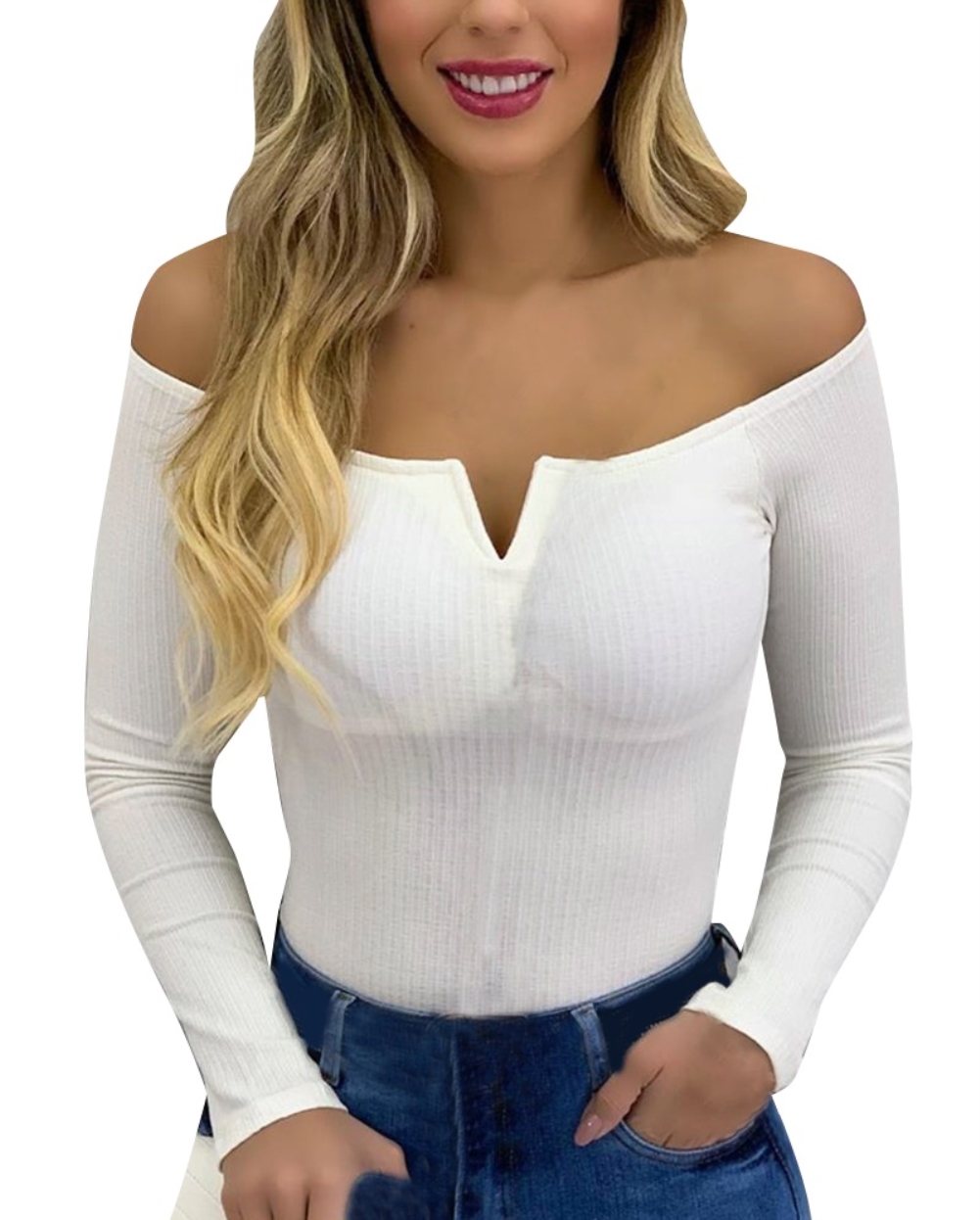 Fall Off Shoulder Tight Shirt with Sleeves