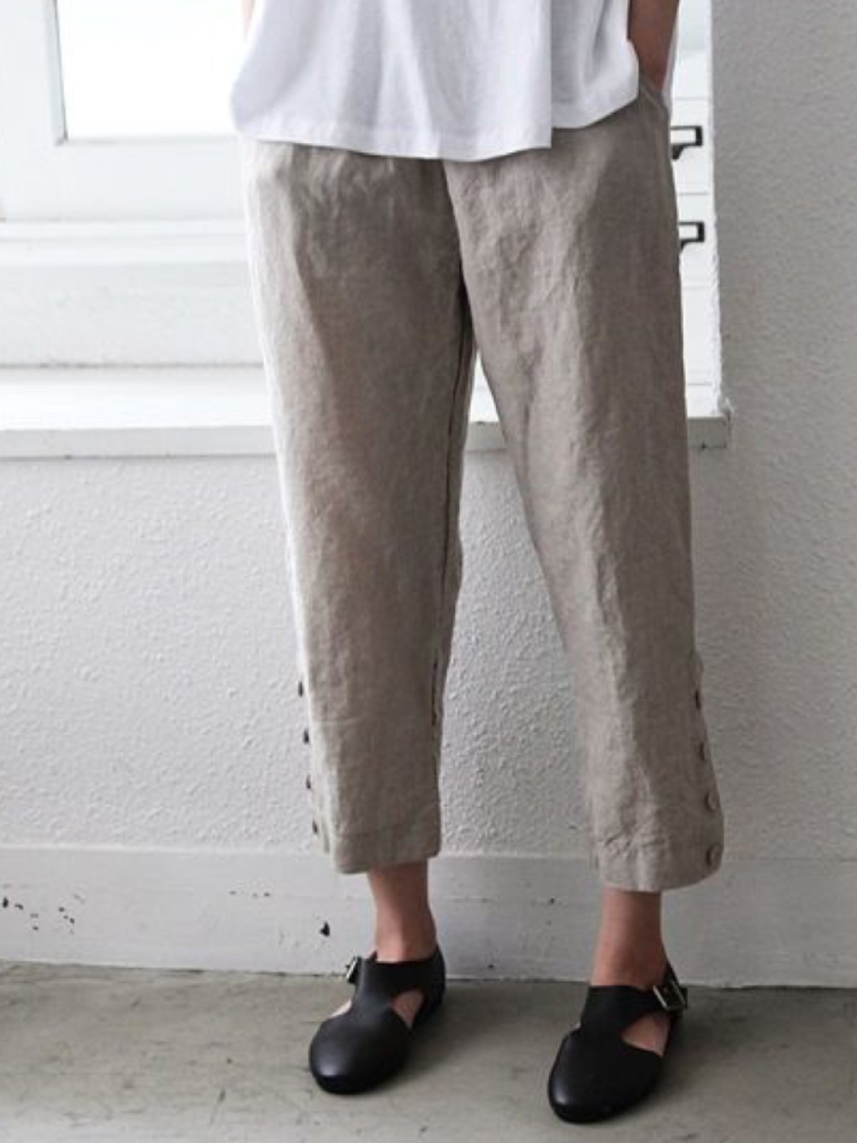Light Kahaki Casual Plain Cotton Pants