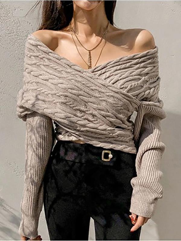 Fashion V-collar Printed Long-Sleeved Sweater