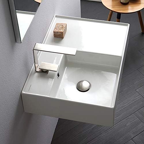 Hole Ceramic Wall Mounted Rectangular Bathroom Sink, 23.62 x 17.32 x 5.51 inches