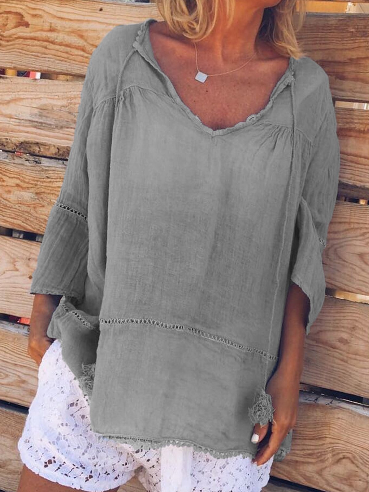 Sweet Linen Half Sleeve Solid Shirts & Tops