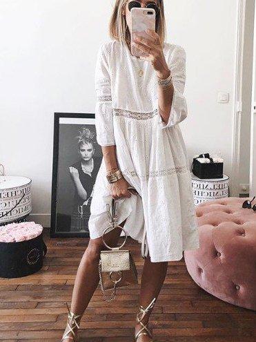 Crew Neck Women Dresses Shift Daily Paneled Plain Dresses