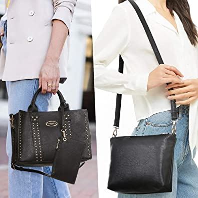 Women Vegan Leather Handbags Fashion Satchel Bags, 3pcs 0620 Bronze New