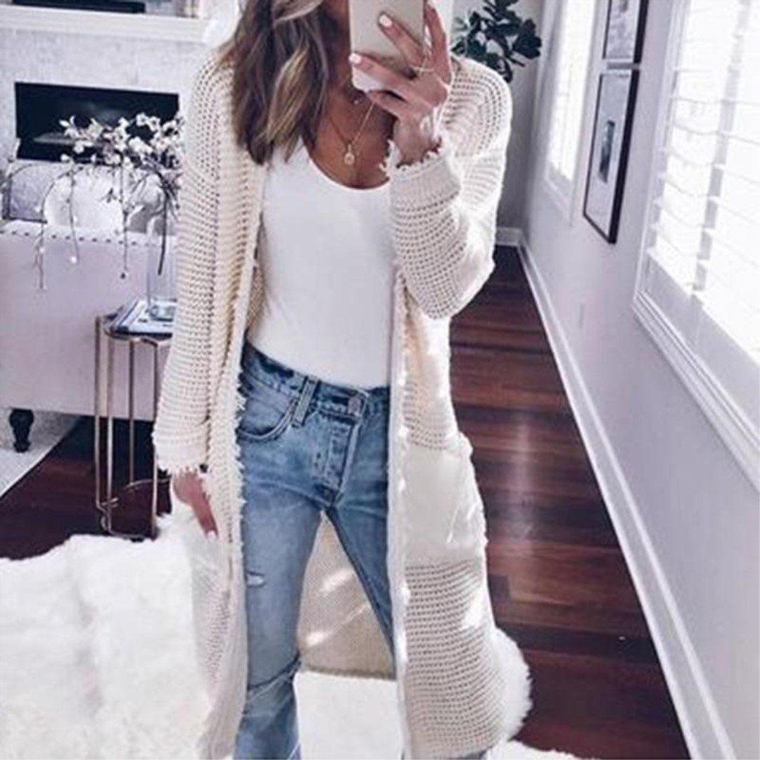 Casual Knitted Long Sleeve Plain Pocket Cardigans