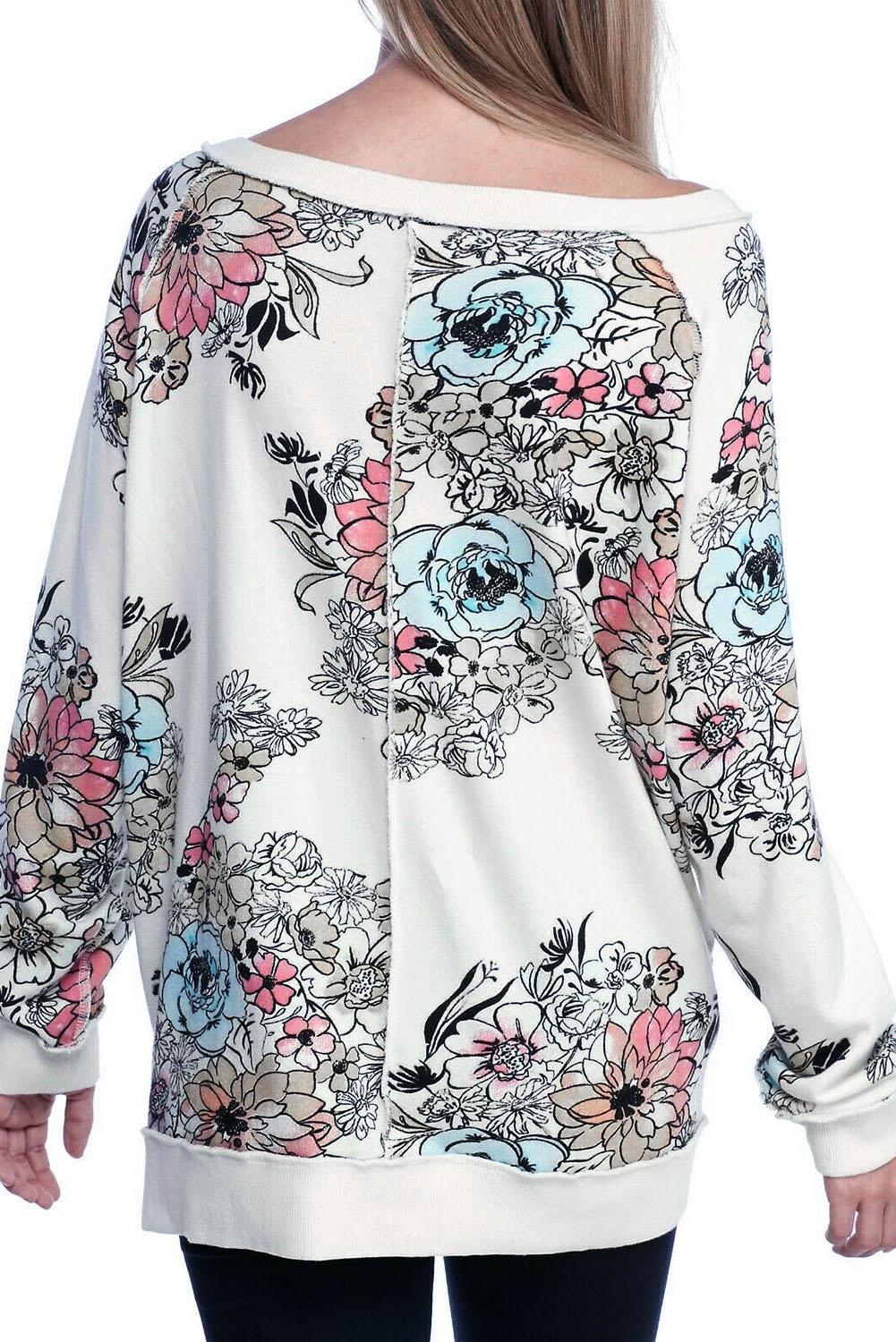 White Free People Go on Floral Printed Pullover