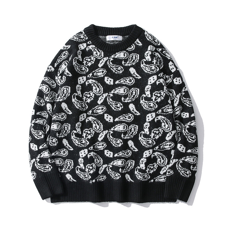 testCashew jacquard sweater men's ins European and American tide brand sweater Harajuku style trend loose round neck pullover