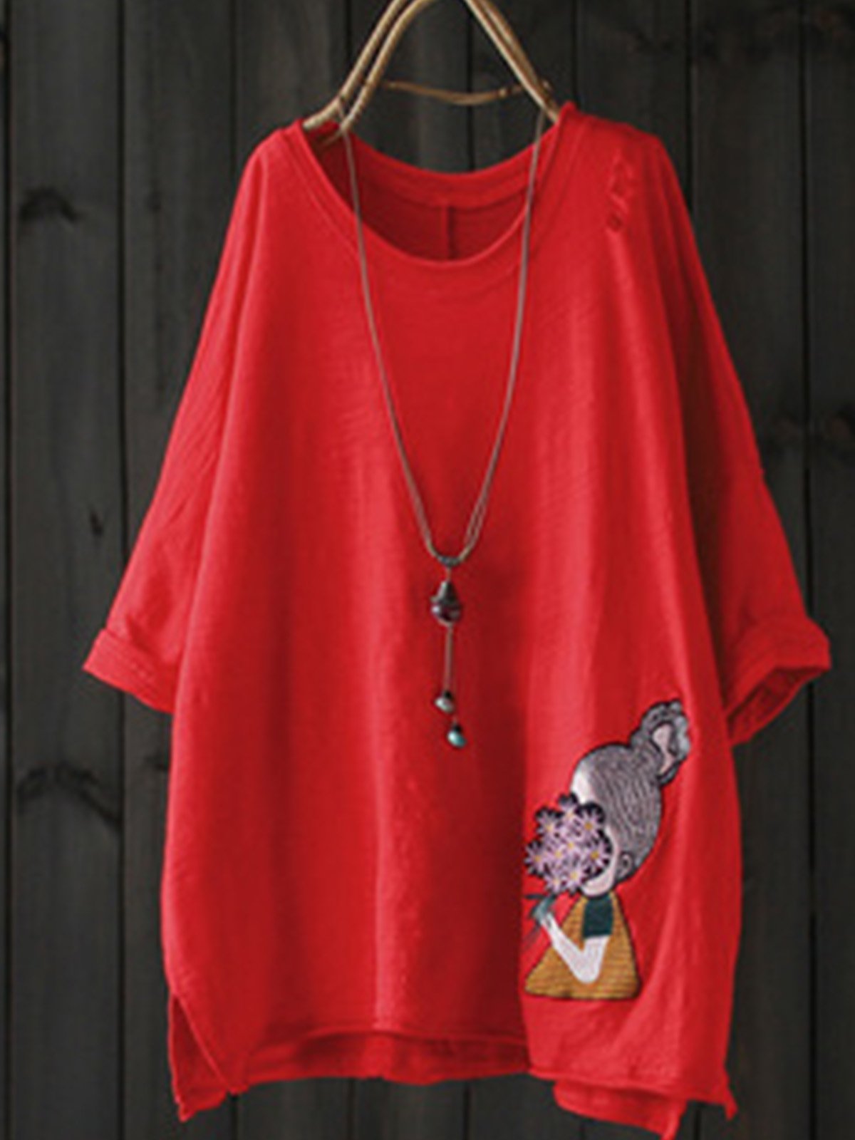 Round Neck Casual Embroidered Shirts & Tops