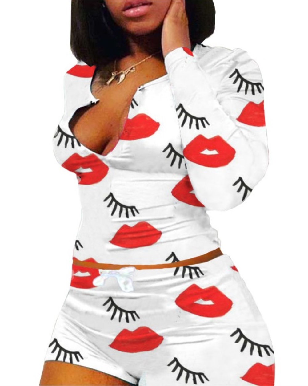 Sexy Lips Bodycon Tracksuit with Full Sleeves