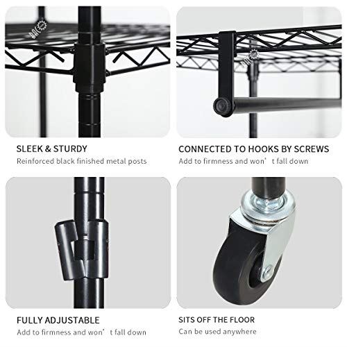 Heavy Duty Rolling Clothes Rack with Hanger Bar Contains 10 s hooks