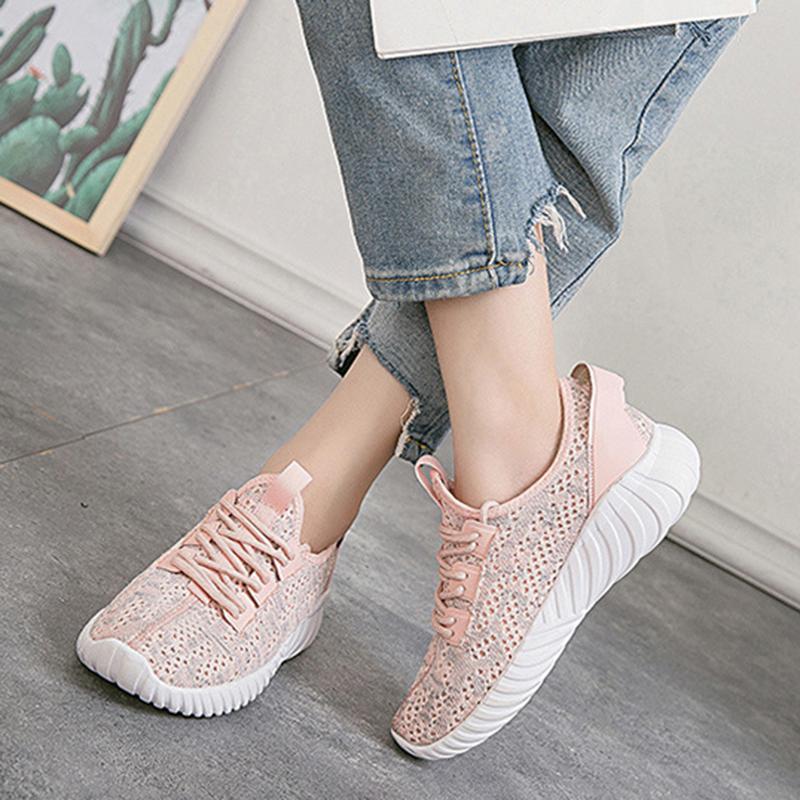 Womens All Season Flat Heel Fly-Woven Fabric Lace-up Sneakers