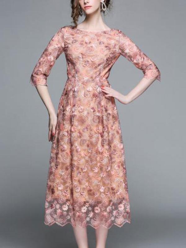 Womens Long Embroidery Plus Size Dresses