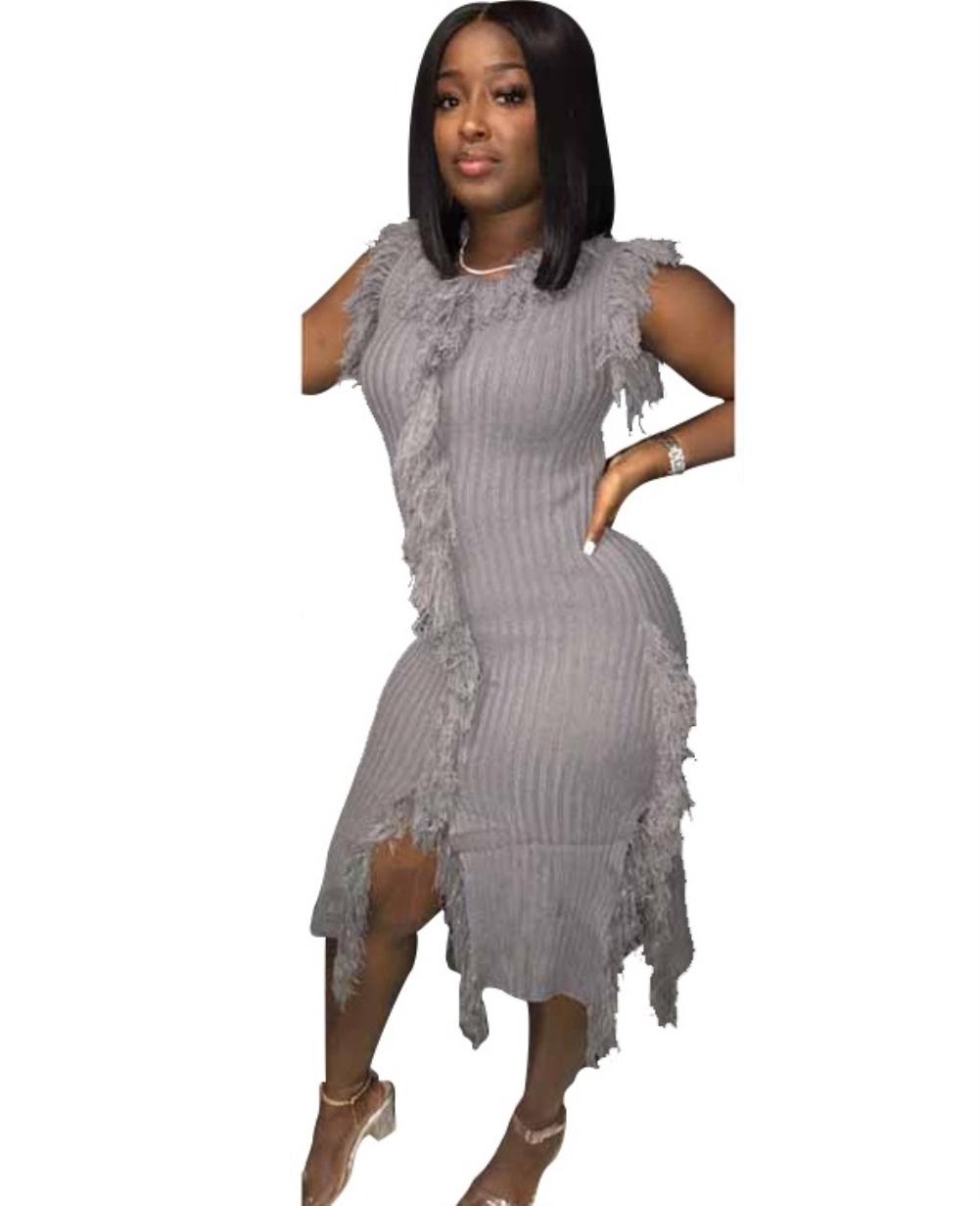 Autumn Knitted Fringe Sleeveless Sweater Dress