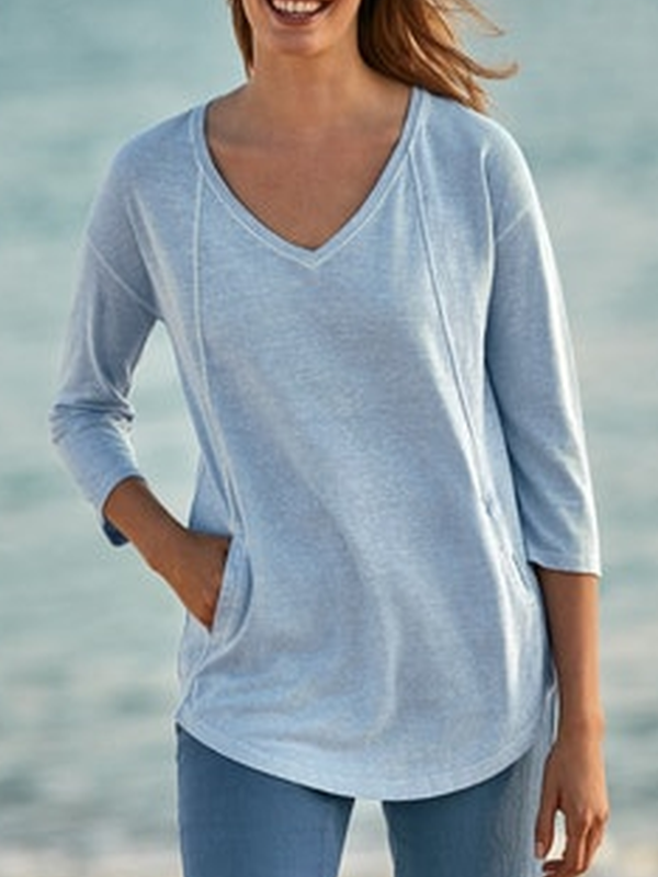 V Neck Long Sleeve Shirts & Tops