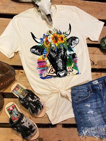 Apricot Cotton Short Sleeve Crew Neck Shift Shirts & Tops