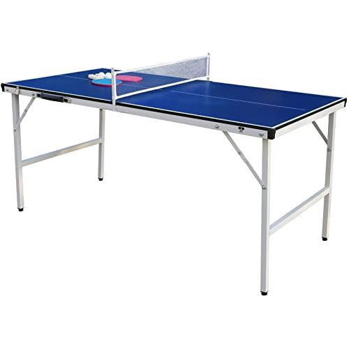 MDF Table Tennis Table w/ Quick Clips Table Tennis Net, Cue Set & 1 Table Tennis Bat