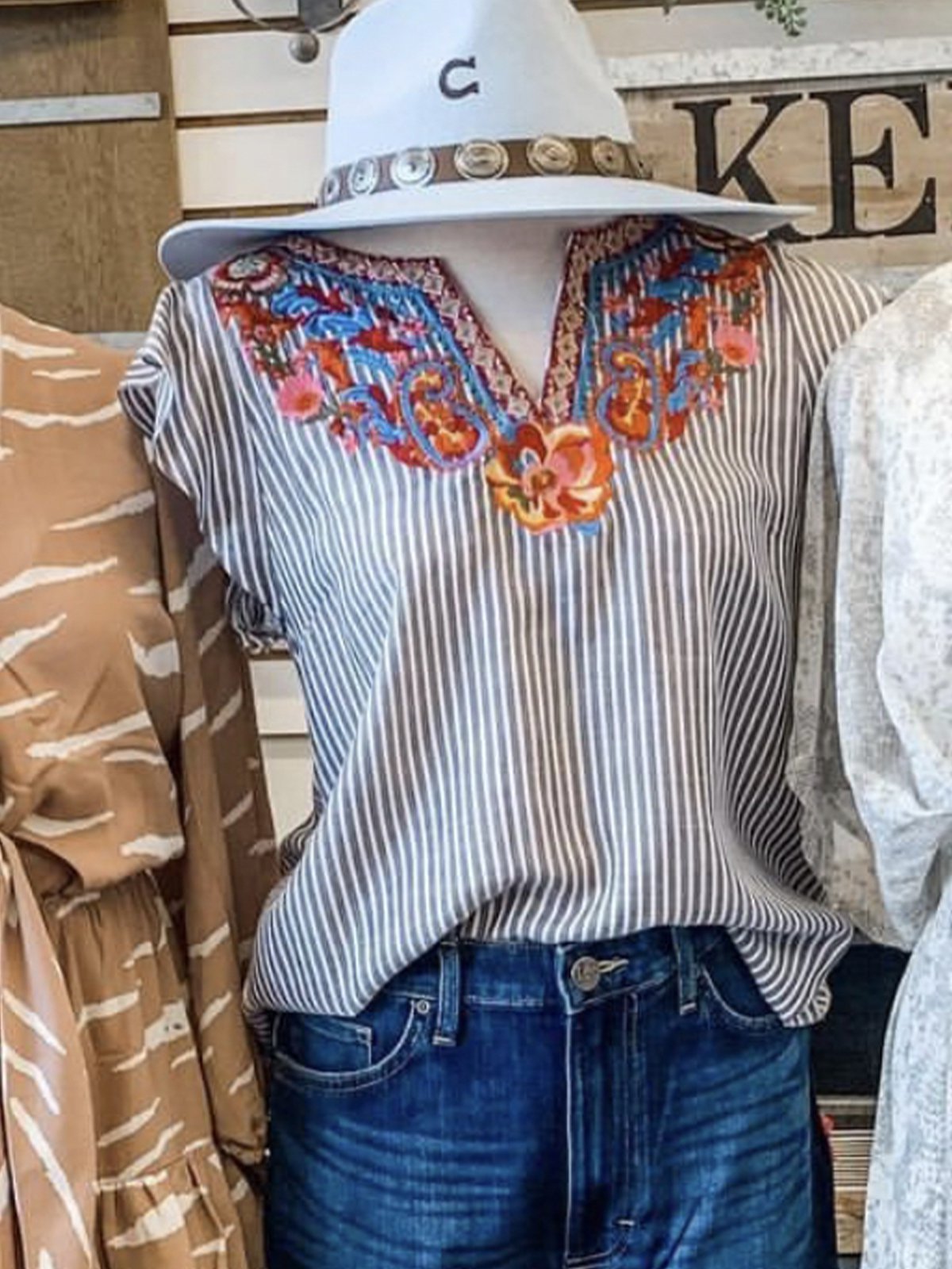 V Neck Cotton-Blend Vintage Shift Shirts & Tops