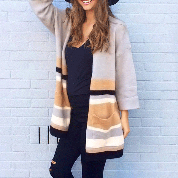 Fashion Colorblock Long Sleeve Cardigan Coat