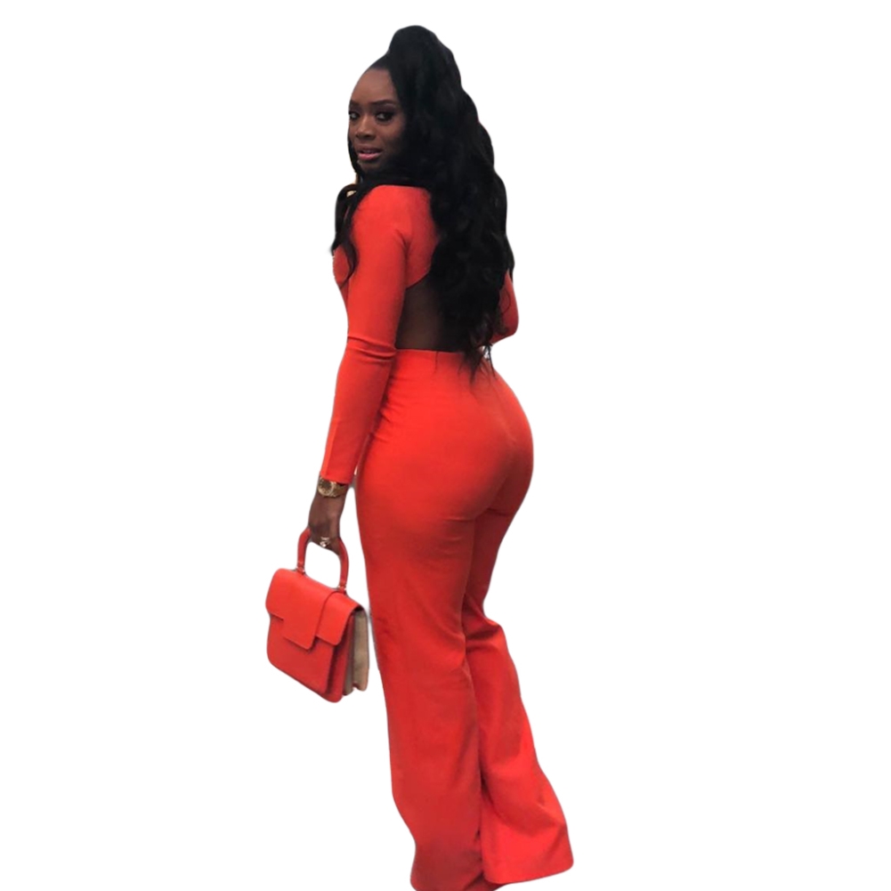 Solid Color Long Sleeve Formal Jumpsuit