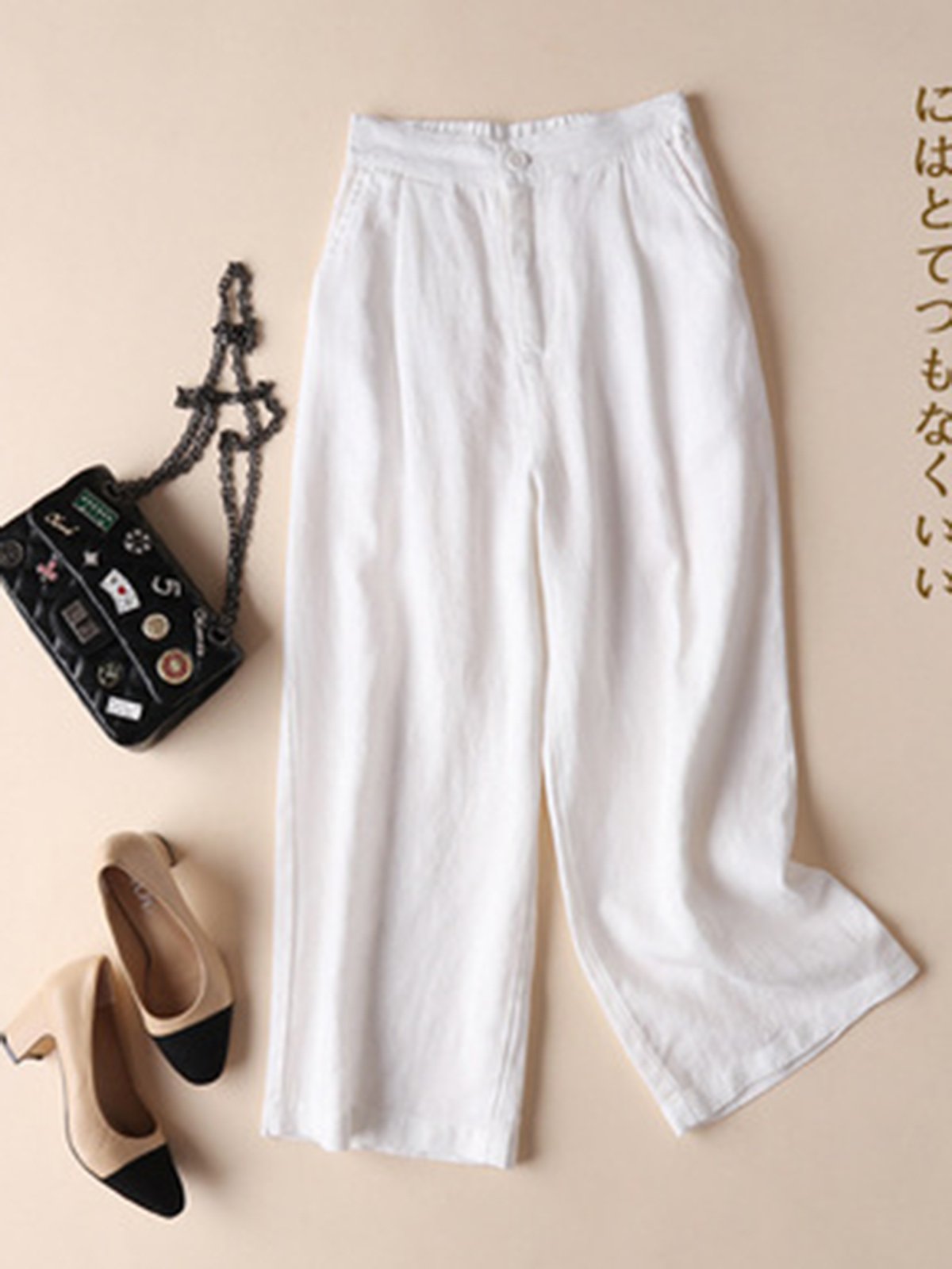 Plus Size Solid Casual Linen Loose Pants
