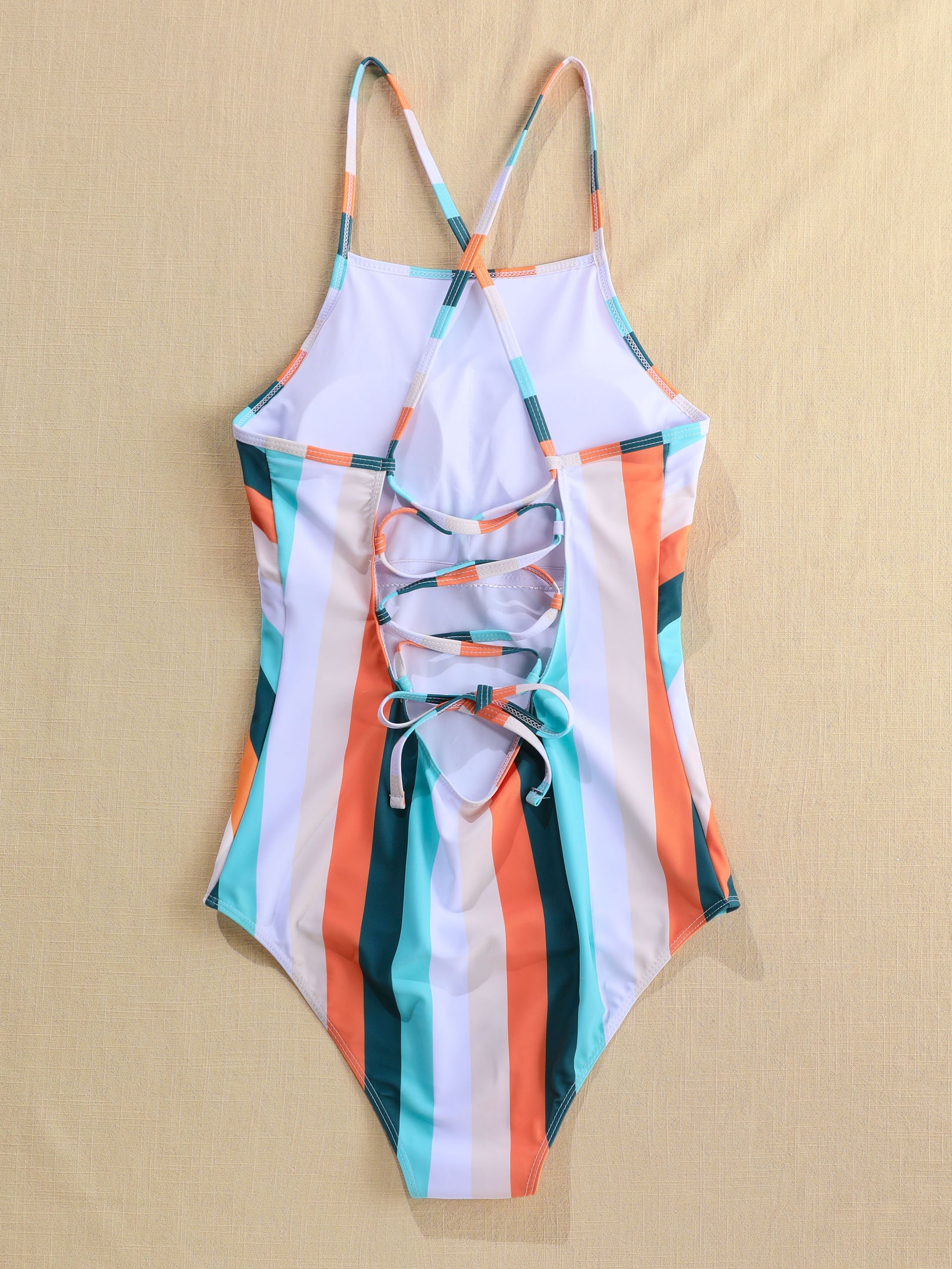 Colorful Striped One-Piece Swimwear