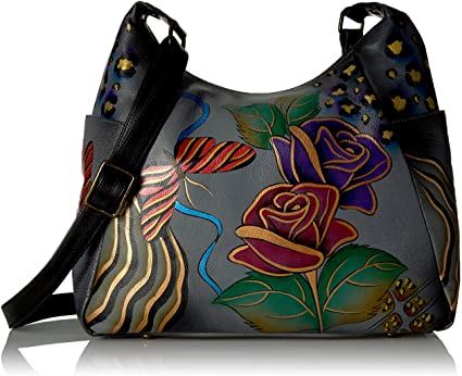 Anna By Anushka Hand painted Large Multi Pocket Hobo, Rose Safari Grey