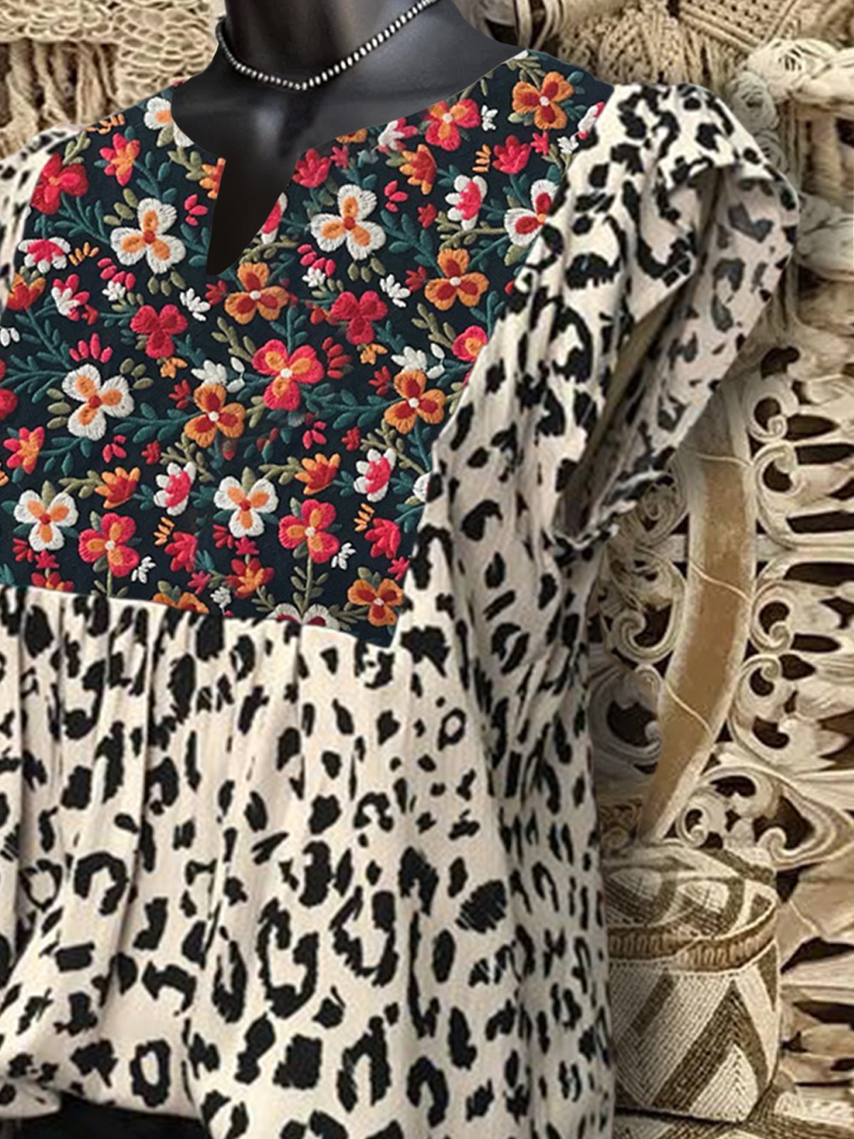 Shift Vintage V Neck Short Sleeve Shirts & Tops