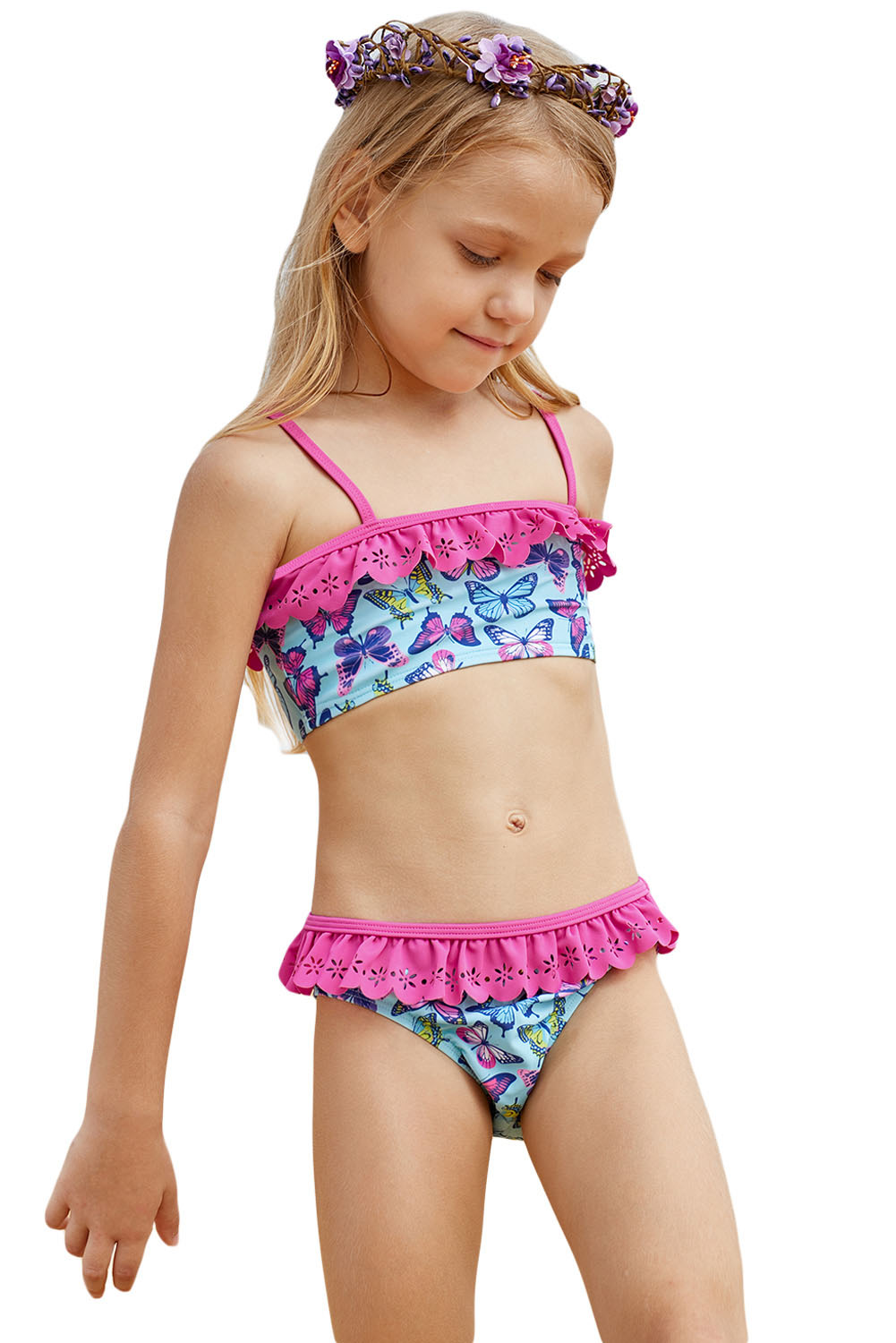 Sweet Butterfly Print Ruffle Child Girls Bikini Swimwear