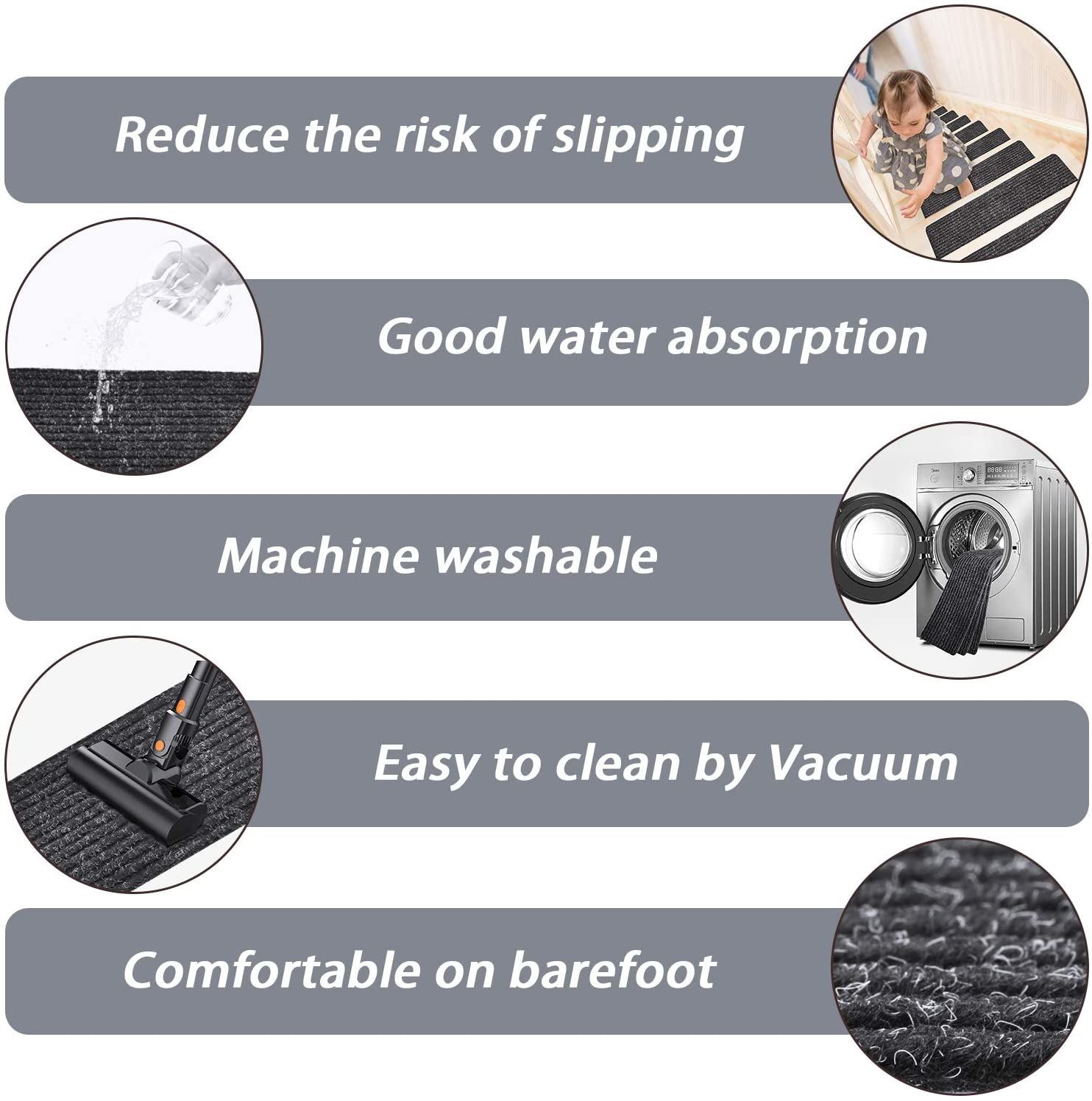 MBIGM 8′�?X 30′�?(15 in Pack) Non-Slip Carpet Stair Treads Non-Skid, Brown