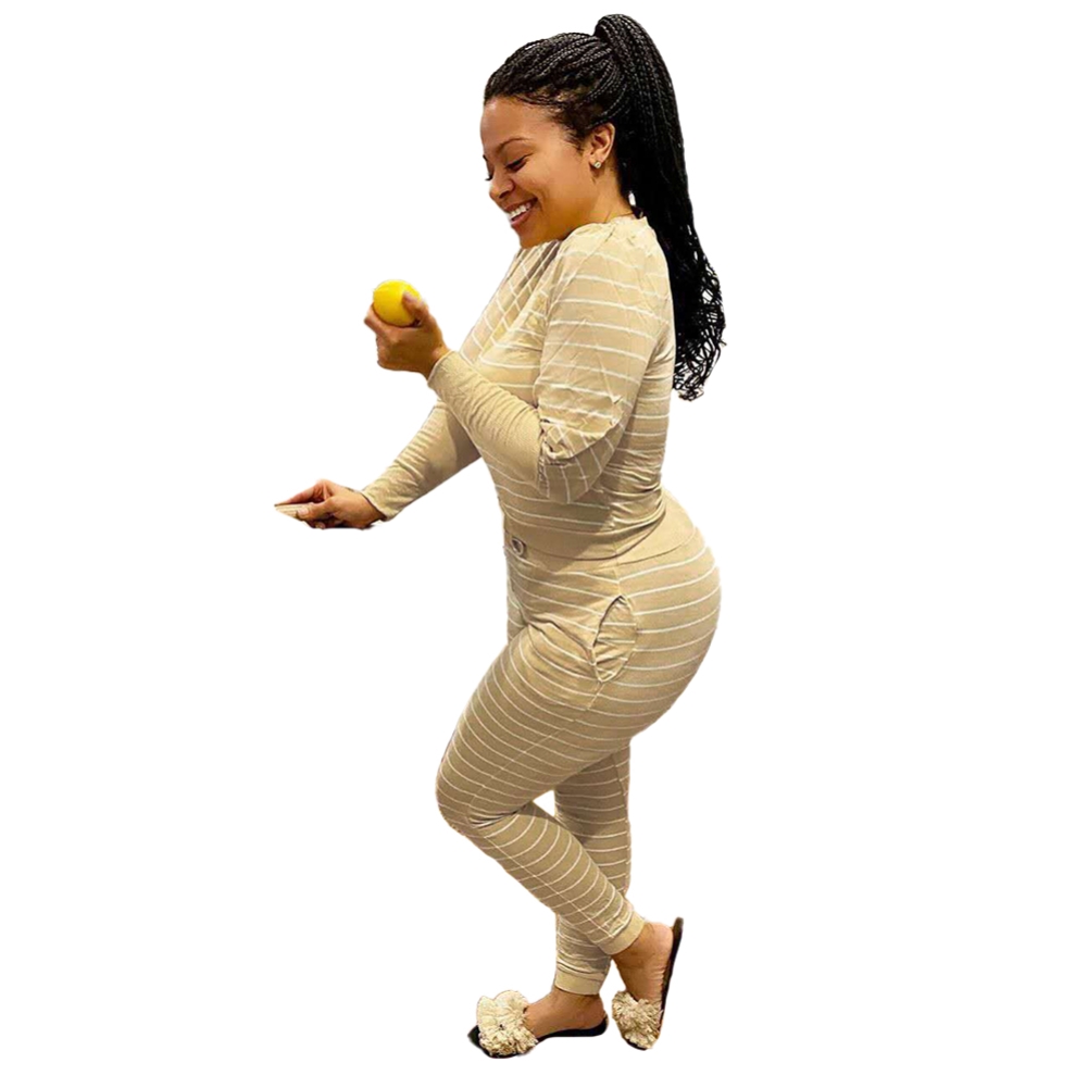 Fall Striped Print Two Piece Pants Set