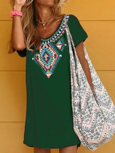 Casual Short Sleeve Geometric  Dresses
