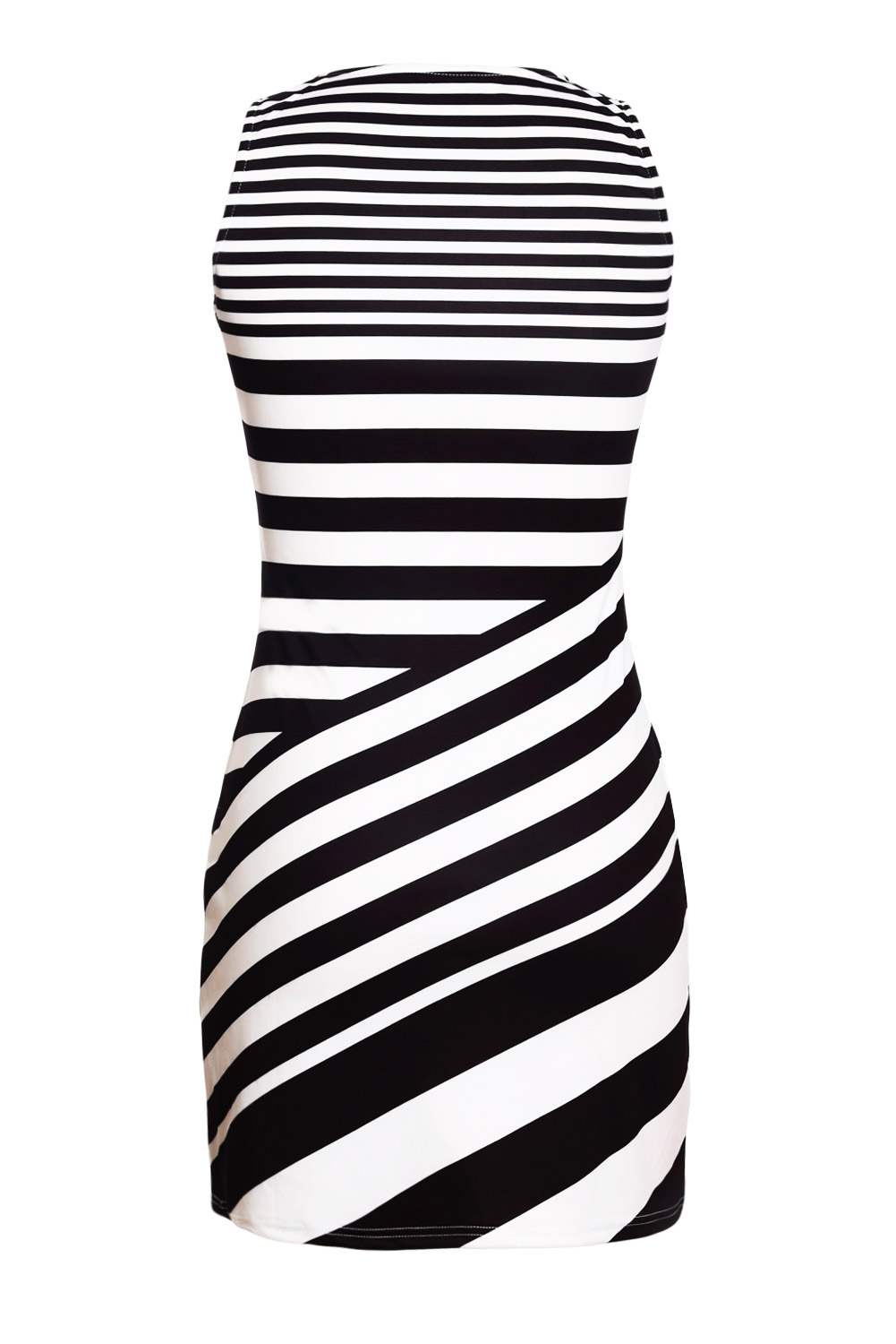 Black White Striped Sleeveless Midi Shift Dress
