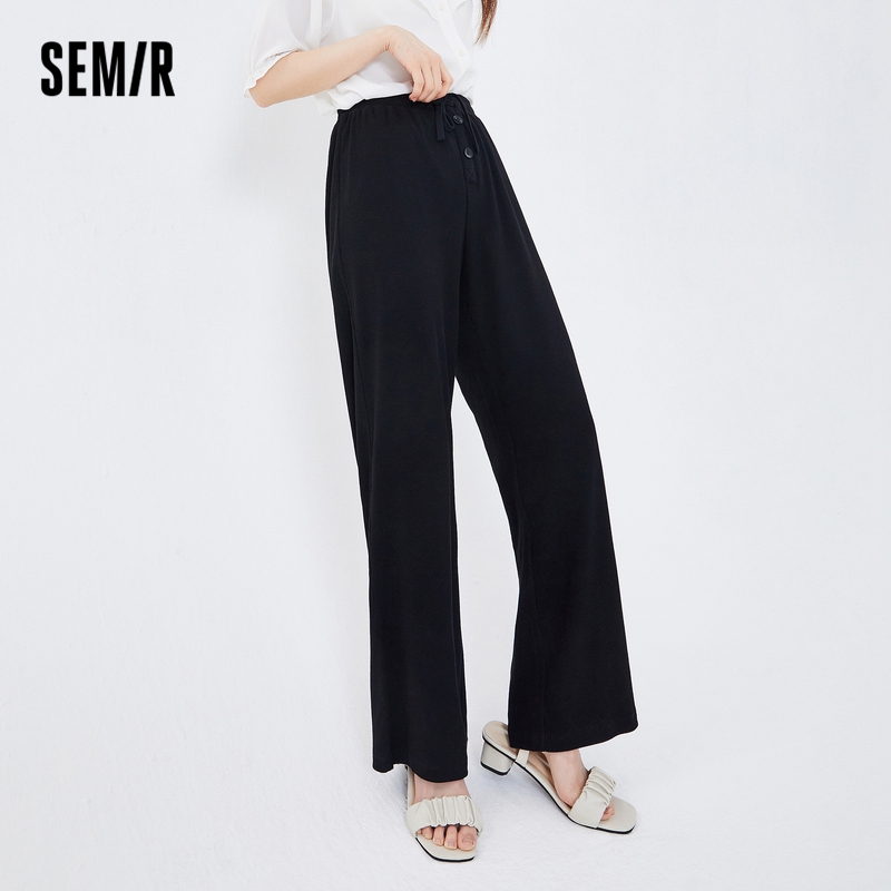 one duo SEMIR Casual Pants Women Bowknot Drawstring 2021 Summer New Hyaluronic Acid Knitted Mopping Pants Wide Leg Trousers