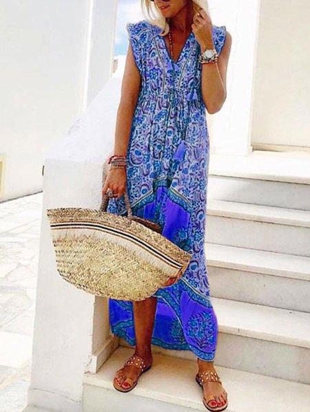 Floral Print High Low Holiday Beach Casual Shift Dress