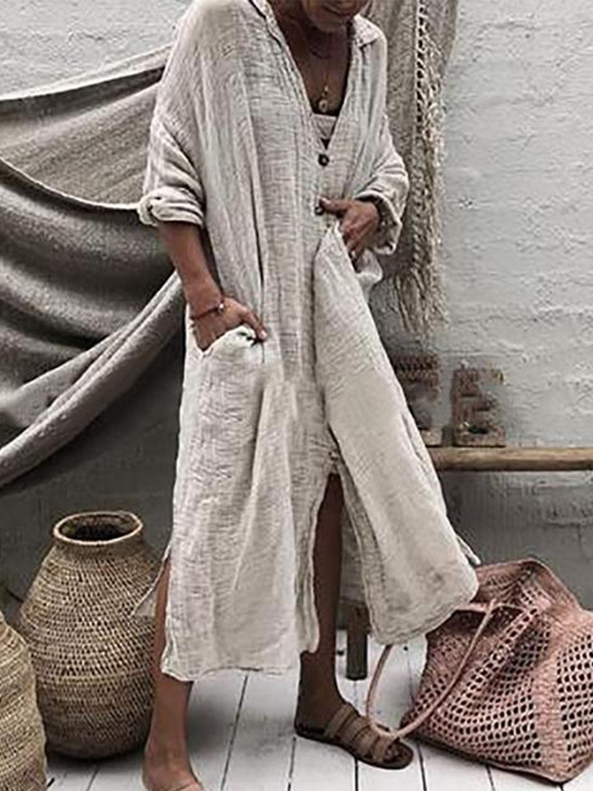 Buttoned Long Sleeve Dresses