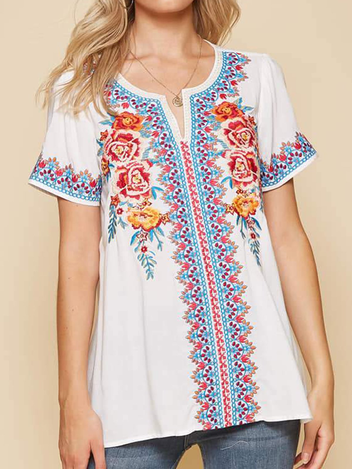 Vintage Shift Short Sleeve Floral Shirts & Tops