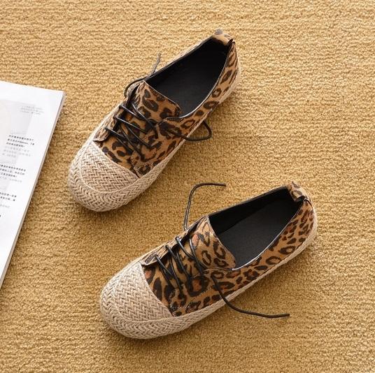 Women Handmade Nubuck Braided Leopard Suede Flat Loafers