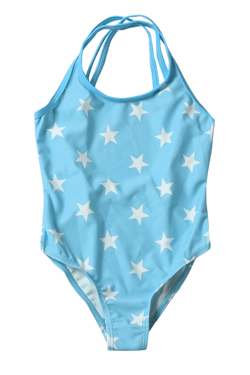 Duplicate Straps Stars Print Blue Maillot for Kid Girls