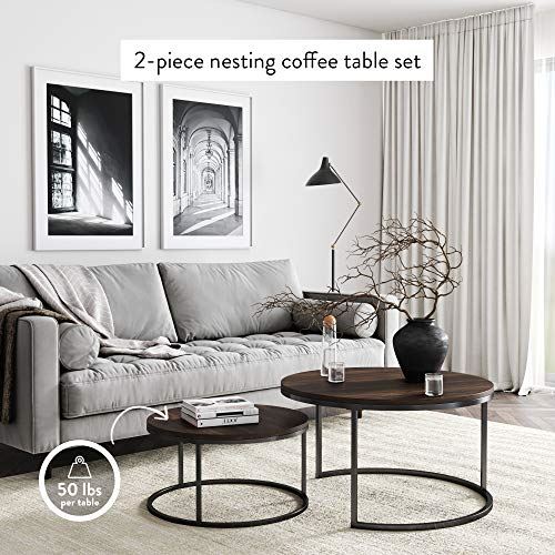 Stella Round Modern Nesting Coffee Tables w/ Wood Finish & Metal Frame / Set of 2