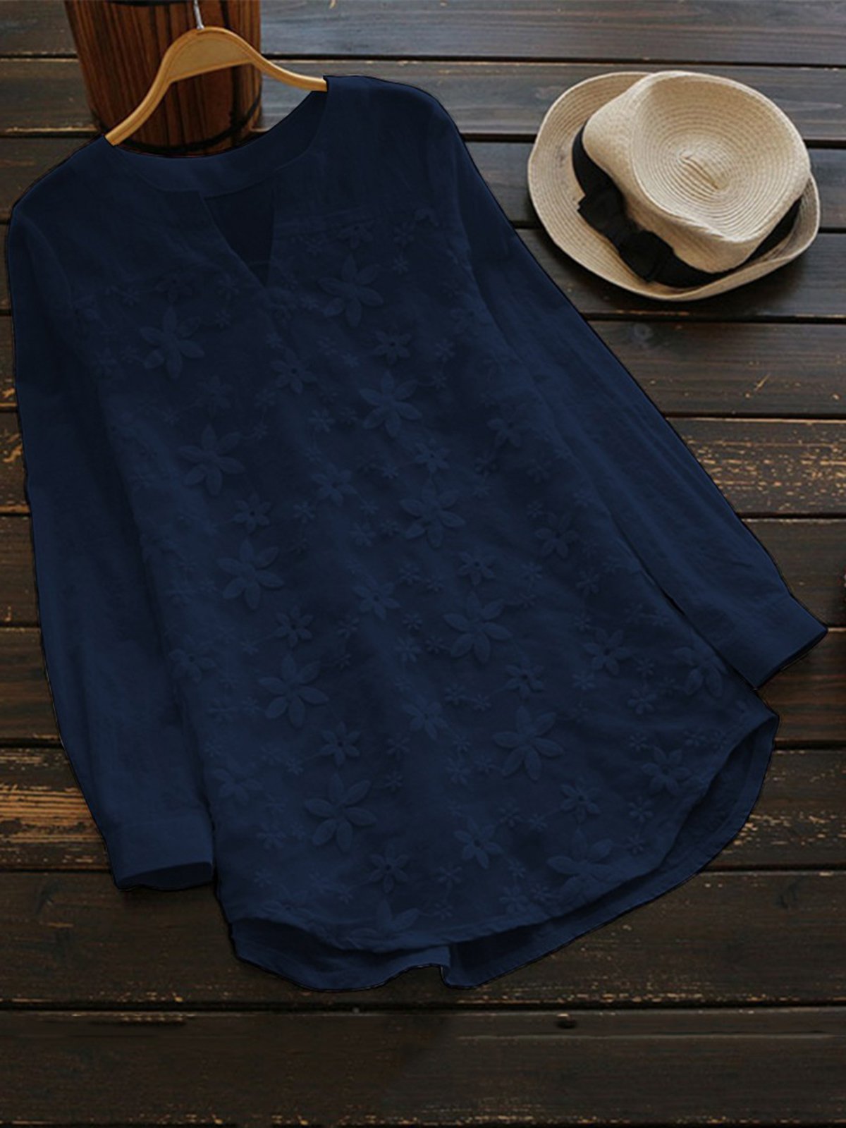 Long Sleeve Casual Embroidered Cotton Casual Tops