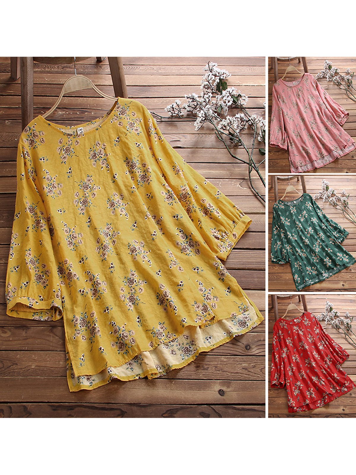Women Casual Loose Floral Tops Tunic Blouse Shirt
