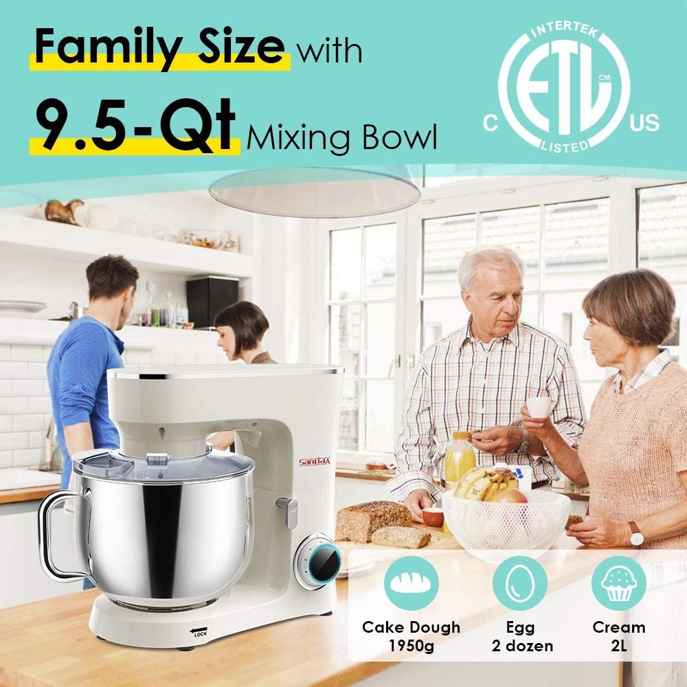 9.5 Qt. Electric Kitchen Mixer with Dishwasher-Safe Dough Hooks, Flat Beaters, 9.5QT / CREAM WHITE