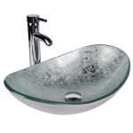 Artistic Tempered Glass Vessel Sink Basin Bowl Set, Cabinet Countertop Sink