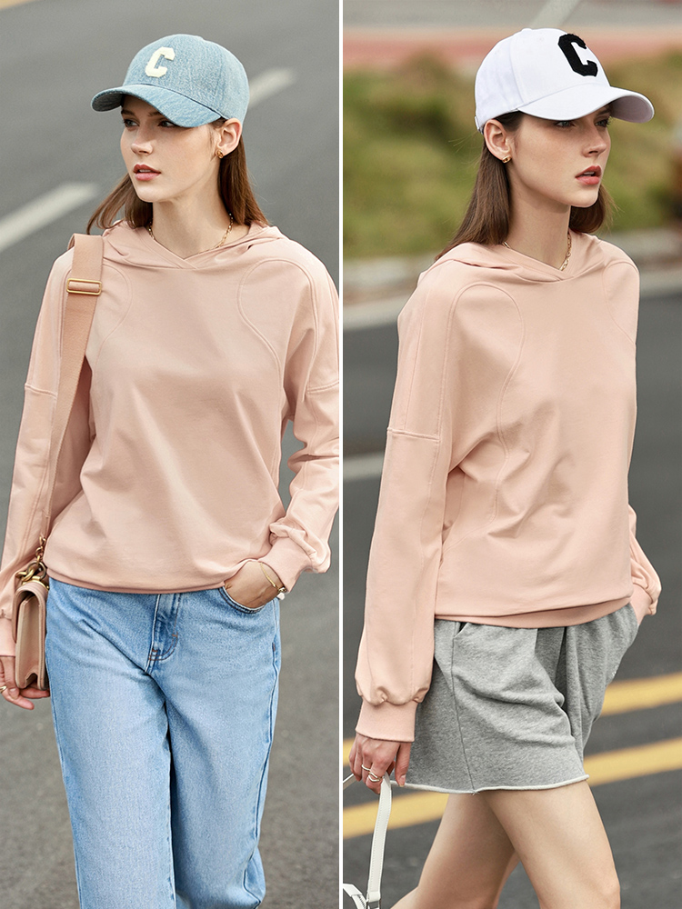复制Amii Minimalism Sweatshirt Women Spring Hooded Clothes Solid Loose Hoodies 100% Cotton Casual Pullover Female Tops 12240199