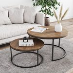 Round Modern Nesting Coffee with Industrial Wood Finish for Living Room / Set of 2