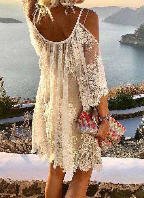 Off Shoulder Lace Embroidered Skater Shift Dresses