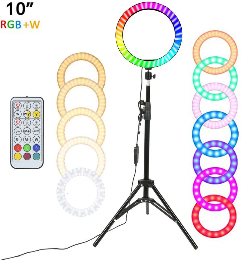 RGB LED Ring Light Selfie Photographic Lighting Colorful Ring Lamp Dimmable with Control Stand