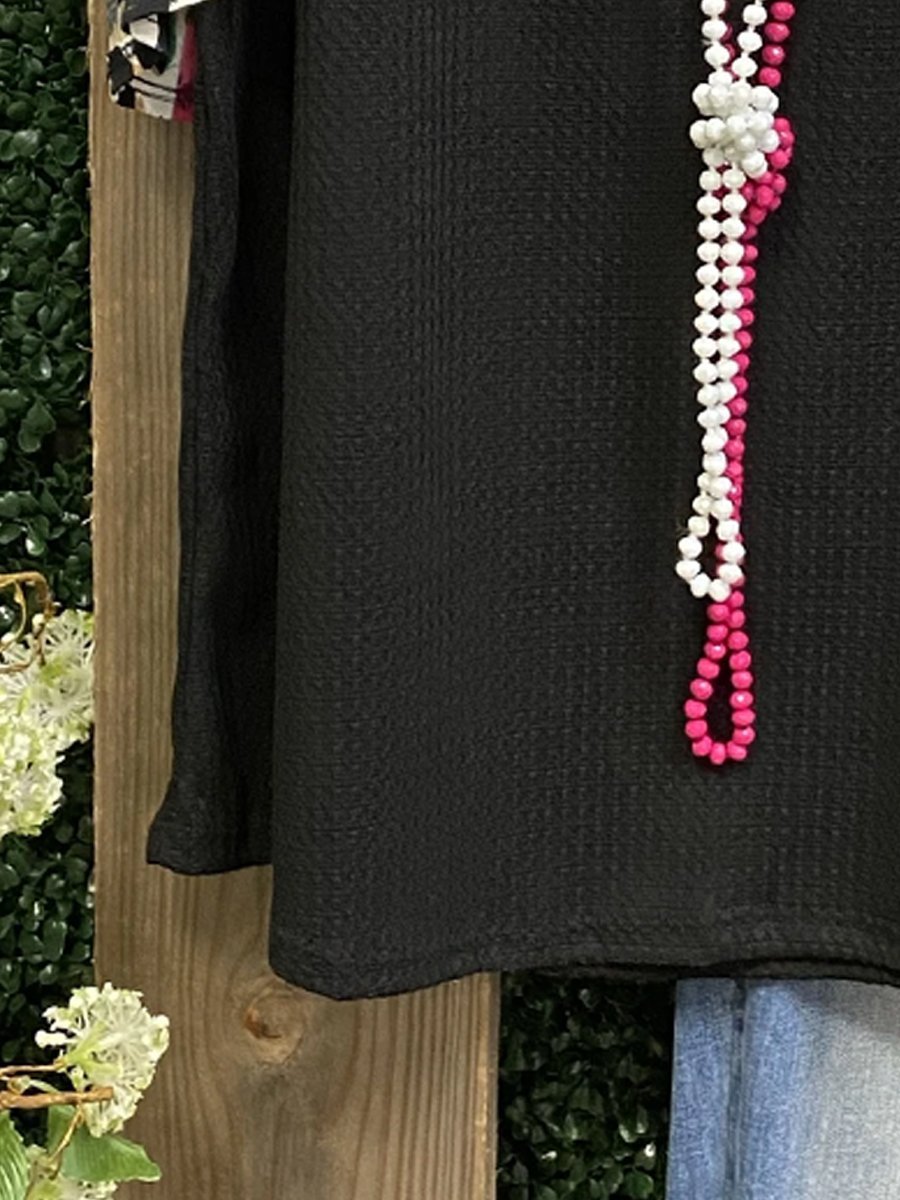 Black Cotton-Blend Casual Crew Neck Shirt & Top